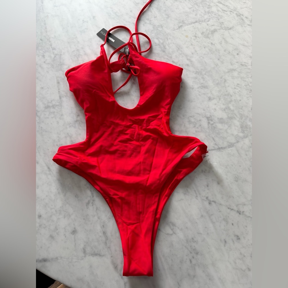 Fashion Nova Red One-Piece Swimsuit | Cutout Back | Size L | NWT